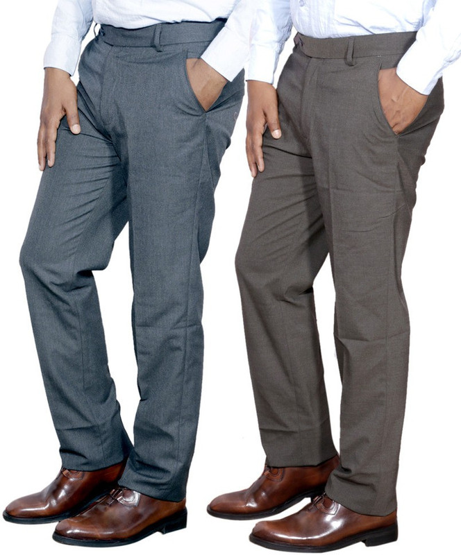 IndiWeaves Regular Fit Men Grey, Brown Trousers