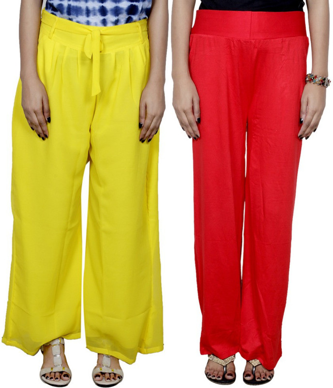 Tullis Regular Fit Women Yellow, Red Trousers