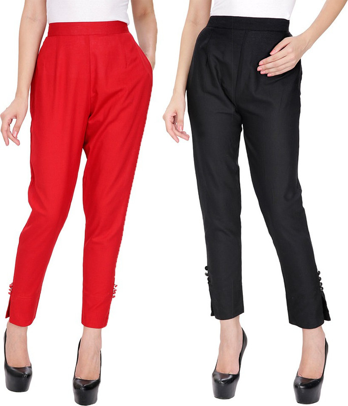 Ali Colours Regular Fit Women Black, Red Trousers