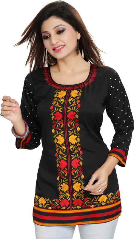 ALC Creations Casual Printed Women Kurti(Black)