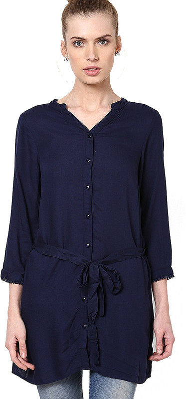 Vero Moda Casual 3/4 Sleeve Solid Women Dark Blue Top