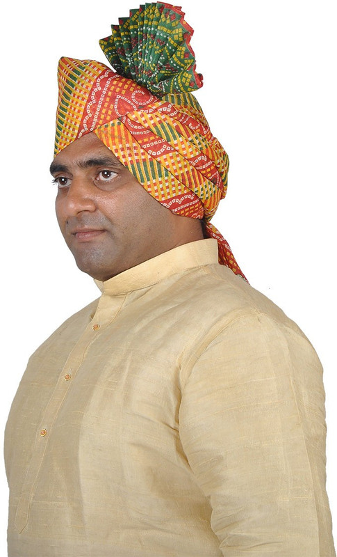 eKolhapuri Panchrangi Lehariya Pallu Polyester Kolhapuri Pheta (Turban) Printed Pagri
