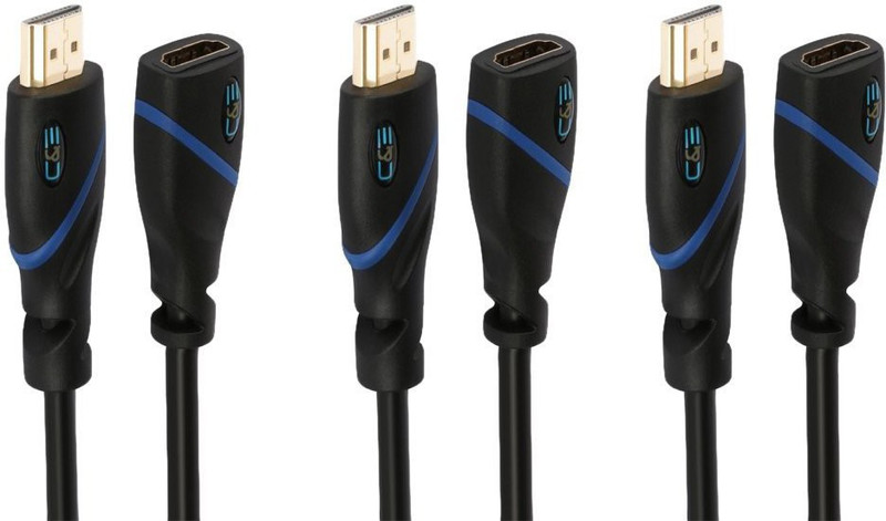C&E TV-out Cable HDMI Cable Male to Female, 3 Feet Audio Return 3 Pack(Black, For BluRay, 0.9144 m)