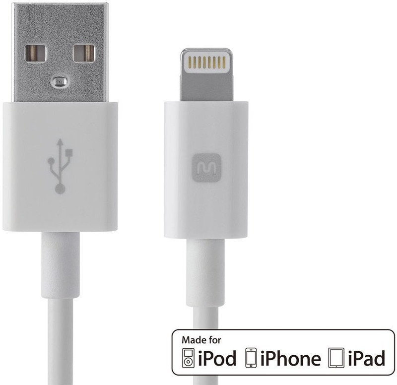C&E TV-out Cable Select Series Apple® MFi Certified Lightning™ to USB Charge & Sync Cable, 10ft White(White, For iPhone, 3.048 m)