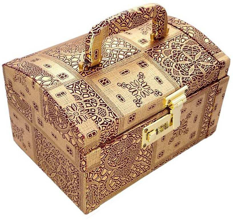 kgn kgn palki vanity box High quality wooden case, velvet interior, Wider lower compartment, 3 digit combination lock, Perfect travel makeup case, Gorgeous exterior, Swivel handle top Vanity Box(Gold)