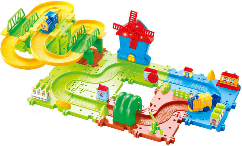 Webby Happy Valley 08 Train Set with Windmill, Upper and Lower Level Track(Multicolour)