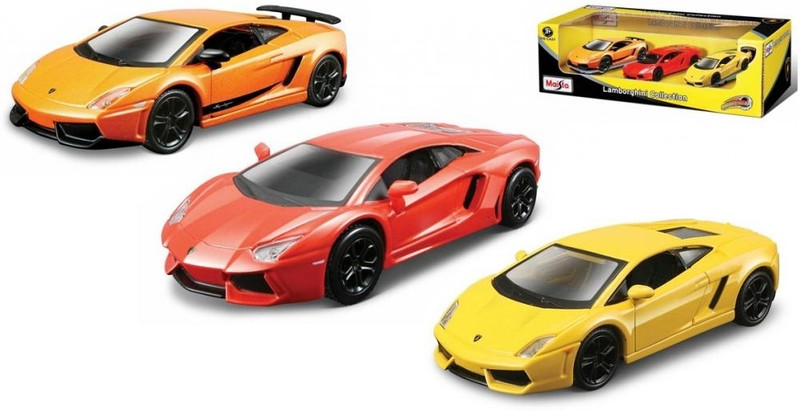 Maisto Pull Back Cars 4.5 inch Lamborghini 3 Pack Diecast Cars(Orange, Yellow, Orange, Pack of: 3)