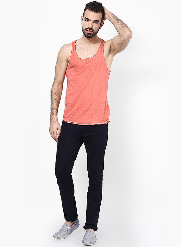 Jack & Jones Solid Men Round Neck Orange T-Shirt