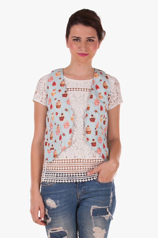 Band Box Graphic Print Women Waistcoat