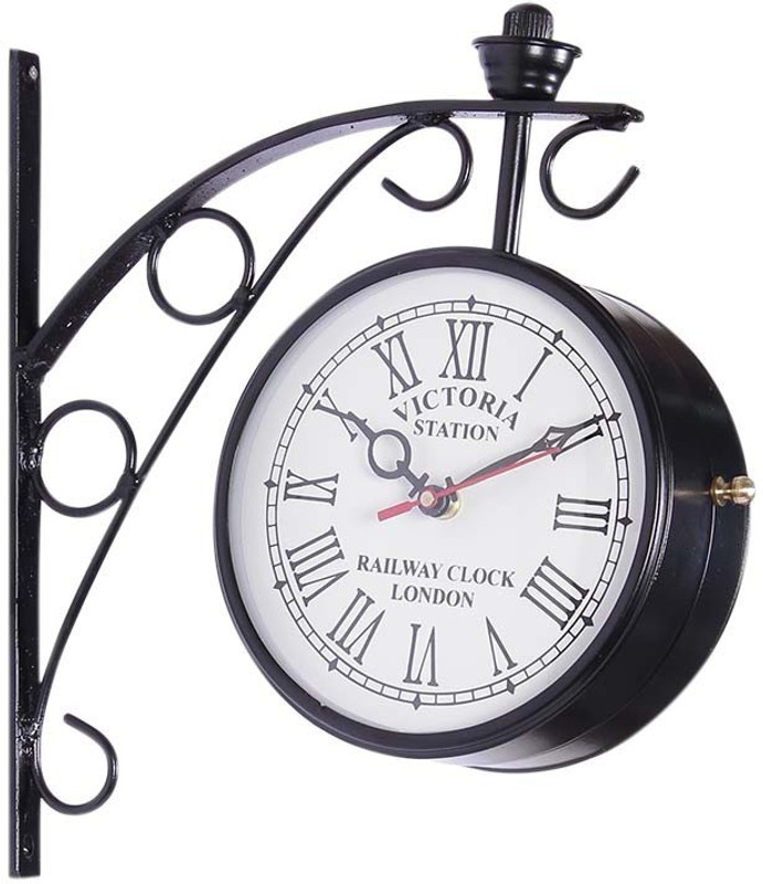 station clocks Analog 7.62 cm X 24.765 cm Wall Clock(Black, With Glass)