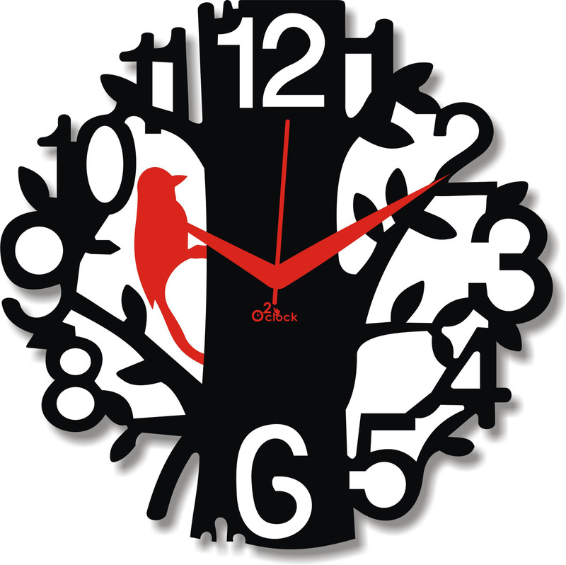 2 O'Clock Analog 41 cm X 41 cm Wall Clock(Black, Red, Without Glass)