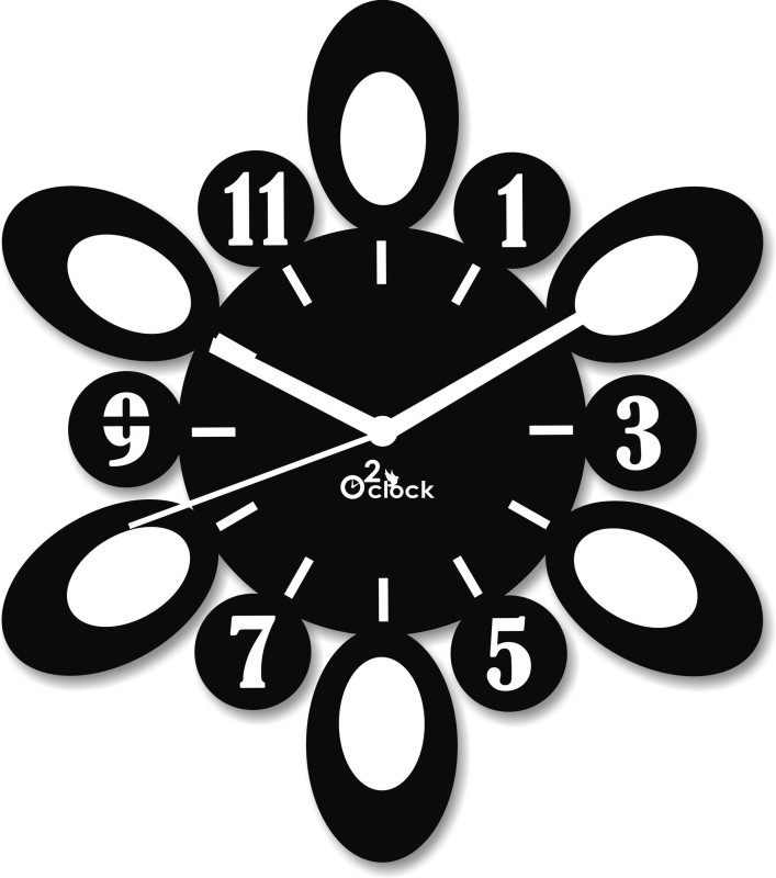 2 O'Clock Analog 31 cm X 31 cm Wall Clock(Black, Without Glass)