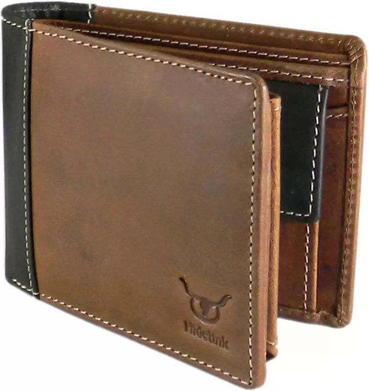 Hidelink Men Formal Brown Genuine Leather Wallet(9 Card Slots)