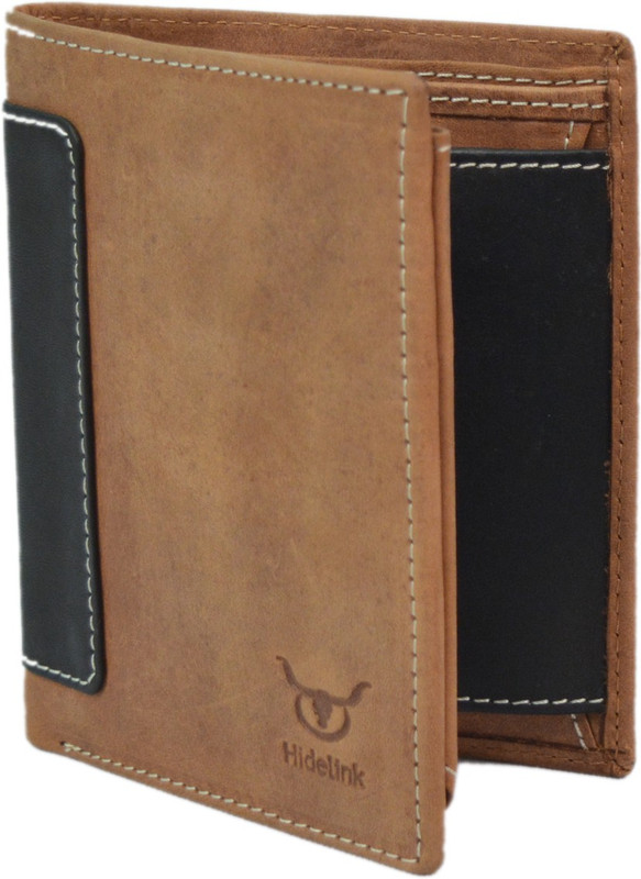 Hidelink Men Casual Tan Genuine Leather Wallet(7 Card Slots)