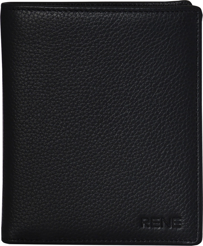 Rene Men Black Genuine Leather Wallet(7 Card Slots)