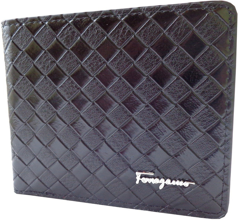 Ferrogamo Men Black Genuine Leather Wallet(6 Card Slots)