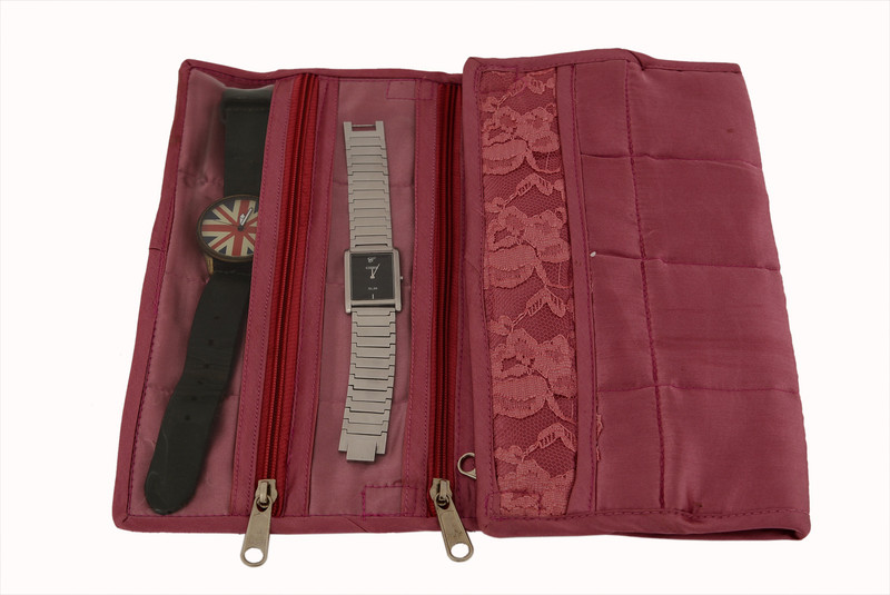 K&P Satin Pouch Watch Box(Pink, Holds 6 Watches)