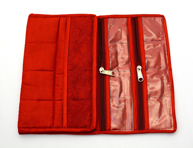 K&P Satin Pouch Watch Box(Red, Holds 6 Watches)