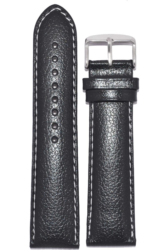 Kolet Dotted White Stiched 22B 22 mm Leather Watch Strap(Black)