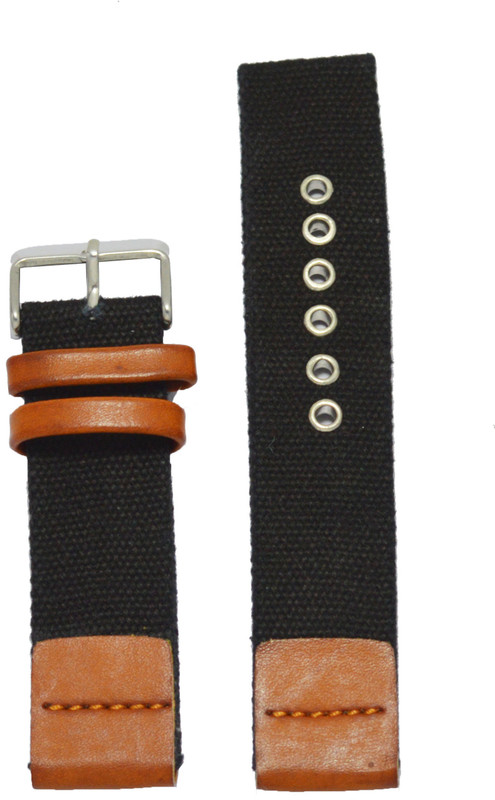 Kolet Denim 22T 22 mm Leather Watch Strap(Black, Tan)