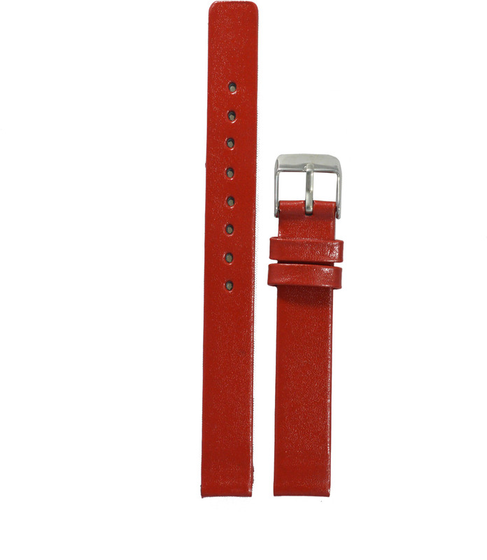 Kolet Glossy Finish R 14 mm Leather Watch Strap(Red)