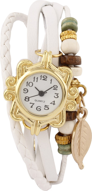 COSMIC GOLD WHITE BRACELET WATCH HAVING VINTAGE LEAVE PENDENT Analog Watch - For Women