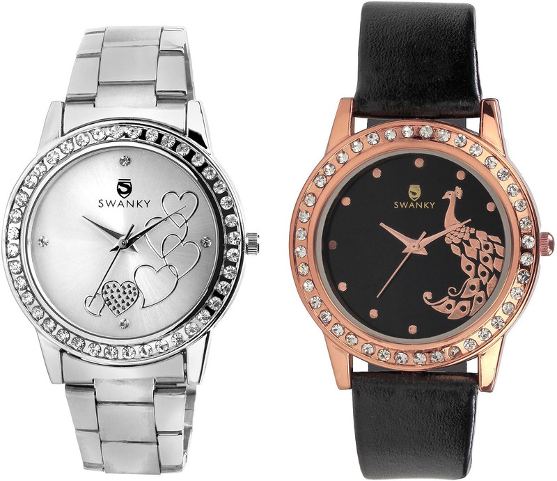 Swanky F-Cmb_Fnsyhrt_Pikok_Slv-Blk Analog Watch - For Girls