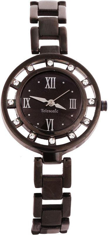 Telesonic T012X-02 (Black) Magestic Crown Analog Watch - For Women