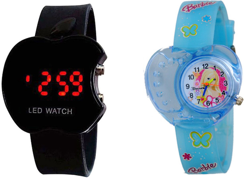 COSMIC COMBO OF 2 KIDS WATCH- BLACK APPLE LED + BLUE HELLO KITTY Analog-Digital Watch - For Boys & Girls
