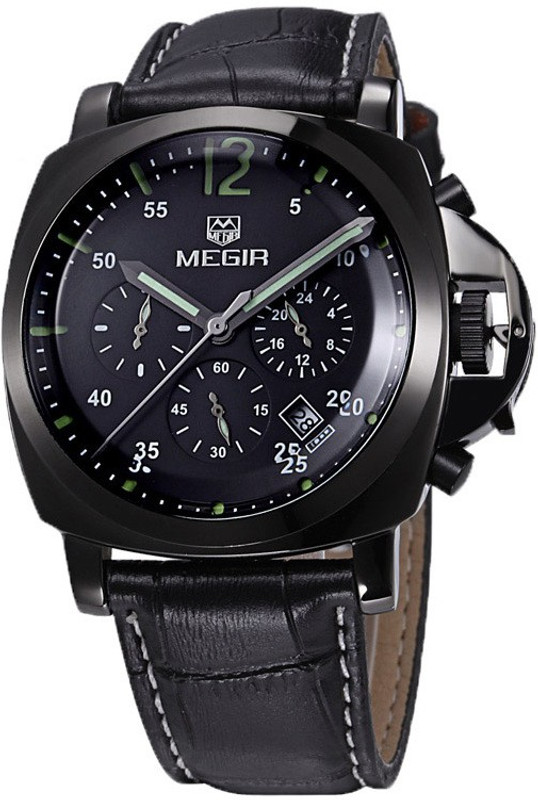 Megir Gmarks-3006-Black leather Executive Analog Watch - For Men