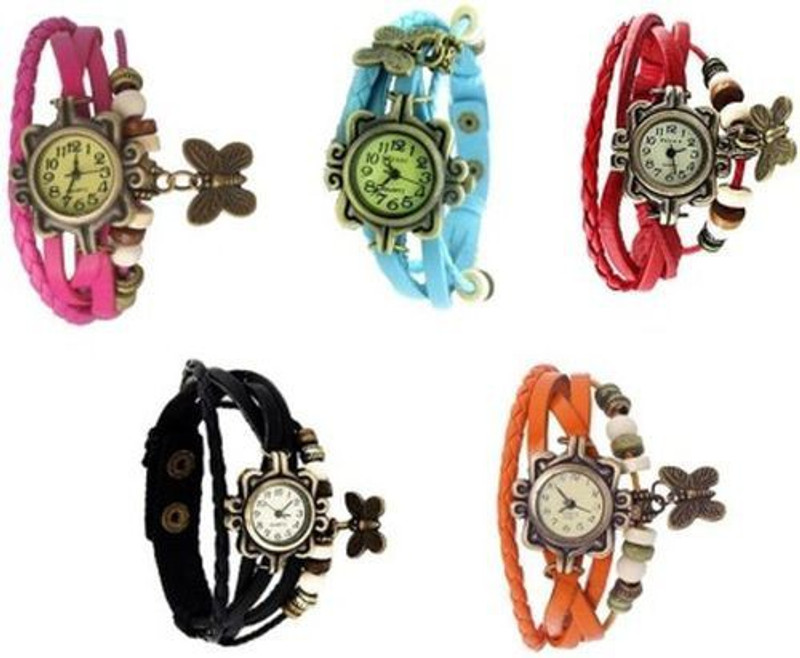Trend Factory TF-COMBO0004 Vintage Butterfly Combo Set 5 Analog Watch - For Girls