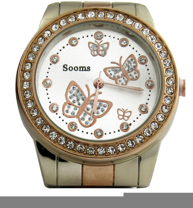 Sooms Jmd White Crystall Studded Butterflies Analog Watch - For Women