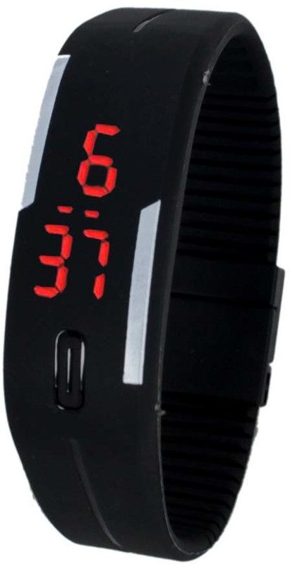 FabSale Led Magnet Rubber Wrist Band Black Colour Digital Watch - For Men & Women