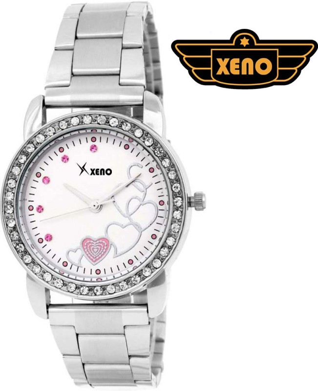 Xeno ZD000283 Pink Heart Diamond Studded Women Analog Watch - For Women