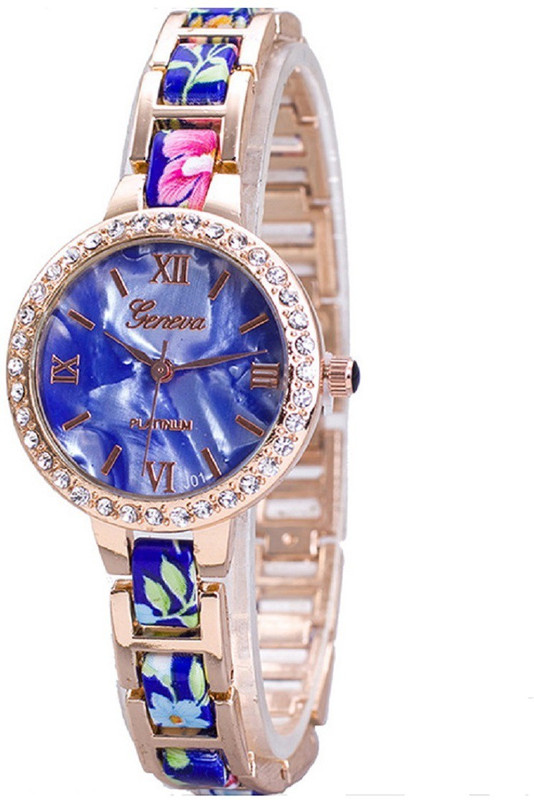 Geneva Platinum Dial Designer Floral Strap Analog Watch - For Women
