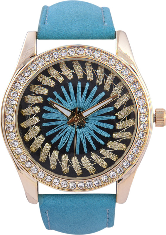 3wish Handmade Sky Blue Dial Leather Strap Analog Watch  - For Women