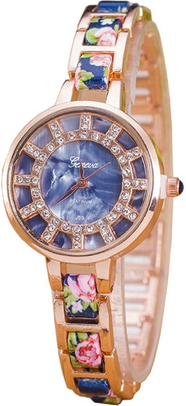 Geneva Platinum Designer Floral Strap Analog Watch - For Women