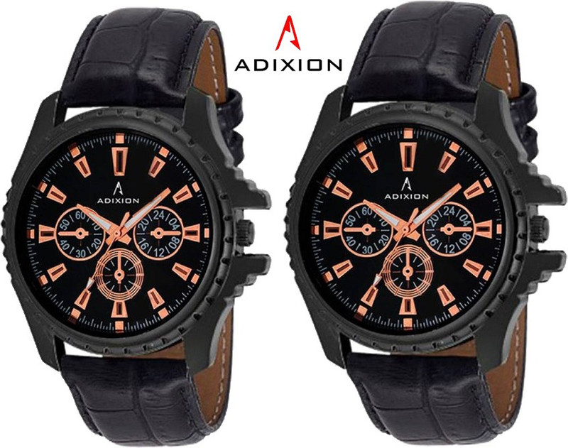 ADIXION 133NL0101 New Chronograph Pattern Black Leather Analog Watch - For Men