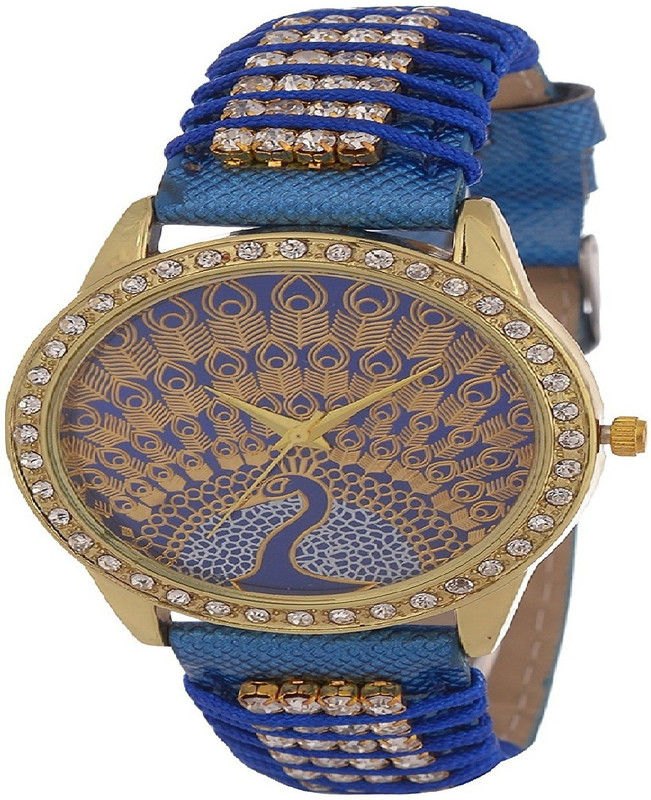 GT Gala Time Peacock Printed Design Blue Color Leather Strap Analog Watch - For Women