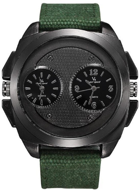 V6 Big Size Dual Time Fabric Strap V6258 Analog Watch - For Men
