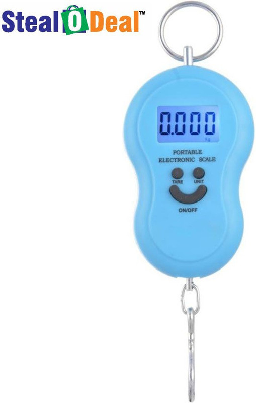 StealODeal 50kg Blue Hanging Digital Pocket Smiley Travel Luggage Weighing Scale(Blue)