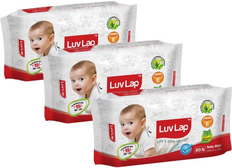 LuvLap Paraben Free Baby Wet Wipes with Aloe Vera(3 Pieces)