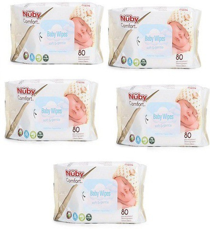 Nuby Baby Wipes soft & gentle 80 Count (Pack of 5)(5 Pieces)