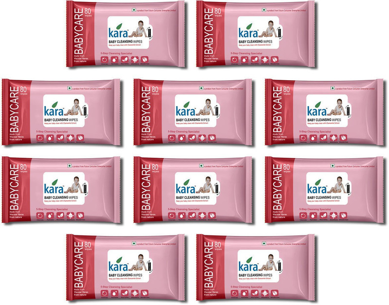 Kara Cleansing Baby Wipes (80 Wipes Per Pack)-Pack Of 10(800 Pieces)