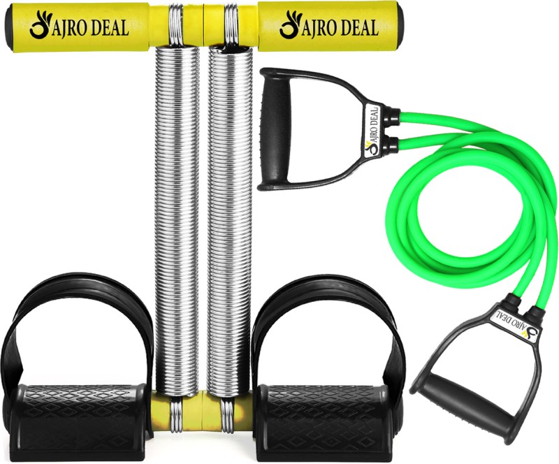 AJRO DEAL Double Spring Tummy Trimmer For Workout & Heavy Resistance Tube Ab Exerciser(Yellow, Green)