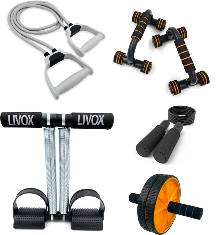 LIVOX Tummy Trimmer, Ab Wheel Roller With Toning Tube, Push up Bar And Skipping Rope Fitness Accessory Kit Kit
