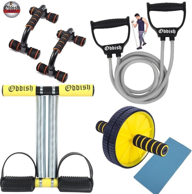 Oddish 12 inch Tummy Trimmer and pushup bar, Toning tube with abdominal wheel Ab Exerciser(Yellow)