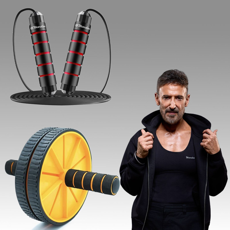 Wearslim Double Wheel Ab Abdominal Roller With Ball Bearings Rapid Speed Skipping Rope Ab Exerciser(Yellow, Red)
