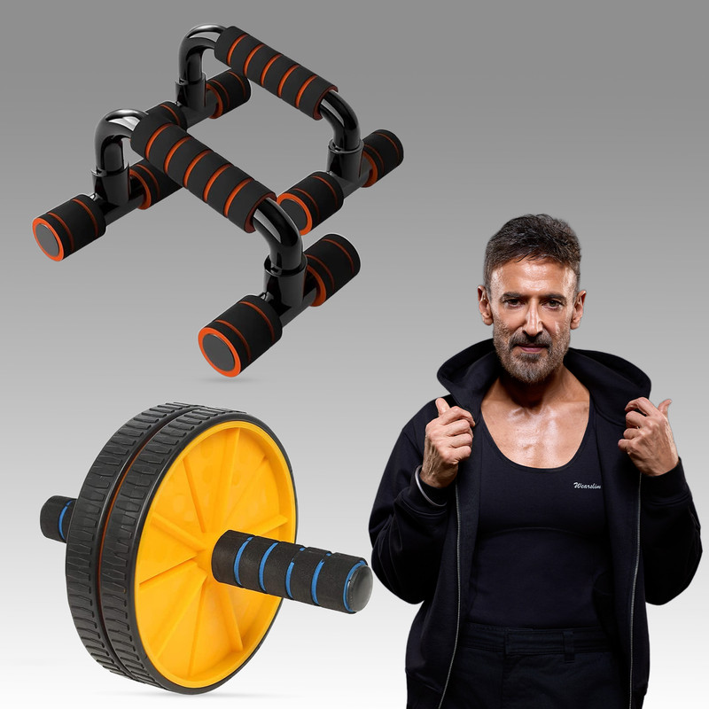 Wearslim Abdominal Wheel With Push Up Bar | Ab Roller & Push Up Stand for Exercise Ab Exerciser(Multicolor)