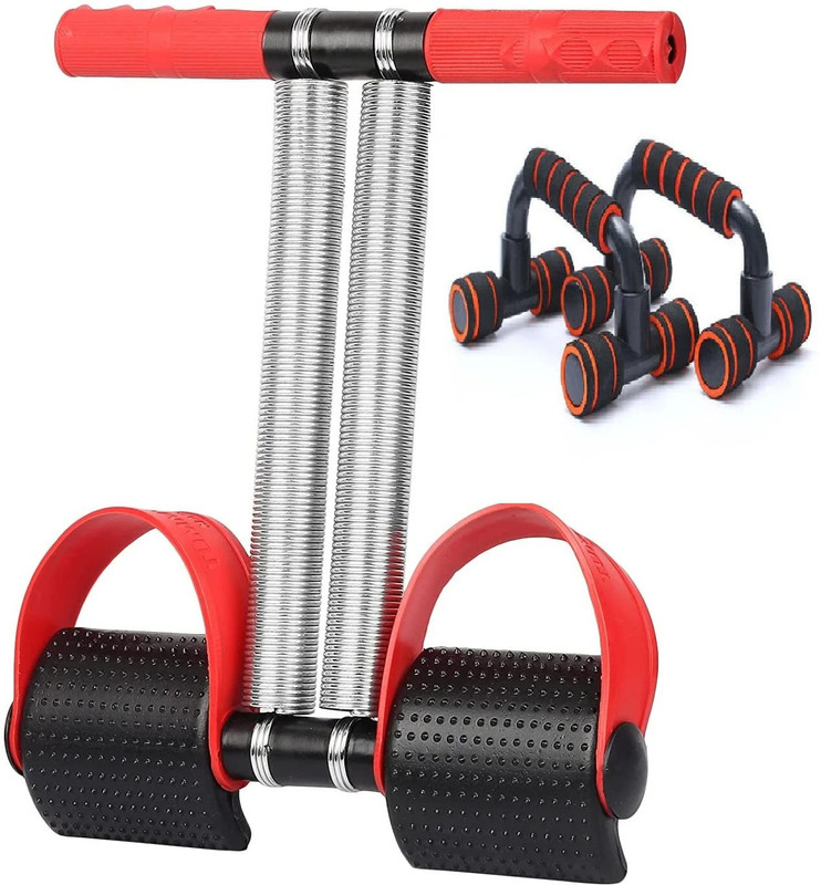 LatinX RED DOUBLE SPRING WITH PUSH UP BAR Ab Exerciser(Red, Black)
